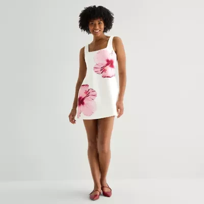 Radiante Couture Womens Juniors Sleeveless Floral A-Line Dress