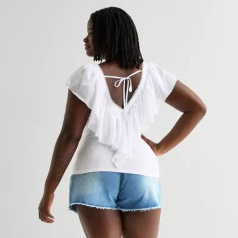 Forever 21 Womens Juniors Plus V Neck Short Sleeve T-Shirt