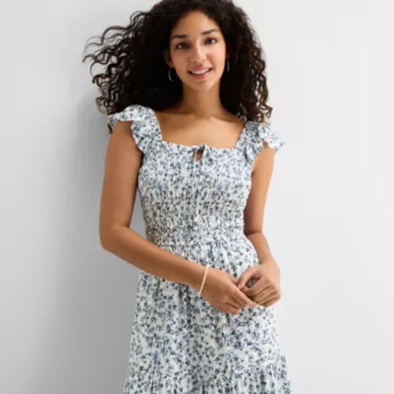 Arizona Womens Juniors Midi Peasant Dress