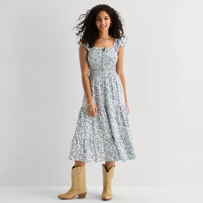 Arizona Womens Juniors Midi Peasant Dress
