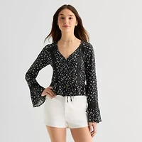 Arizona Womens Juniors Round Neck Long Sleeve Blouse