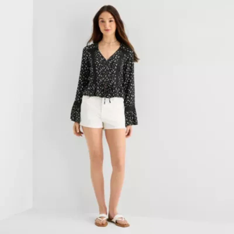 Arizona Womens Juniors Round Neck Long Sleeve Blouse