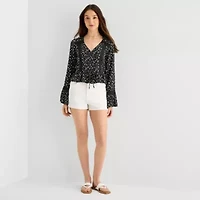 Arizona Womens Juniors Round Neck Long Sleeve Blouse