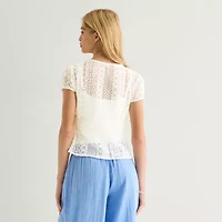 Arizona Womens Juniors Short Sleeve Lace Blouse