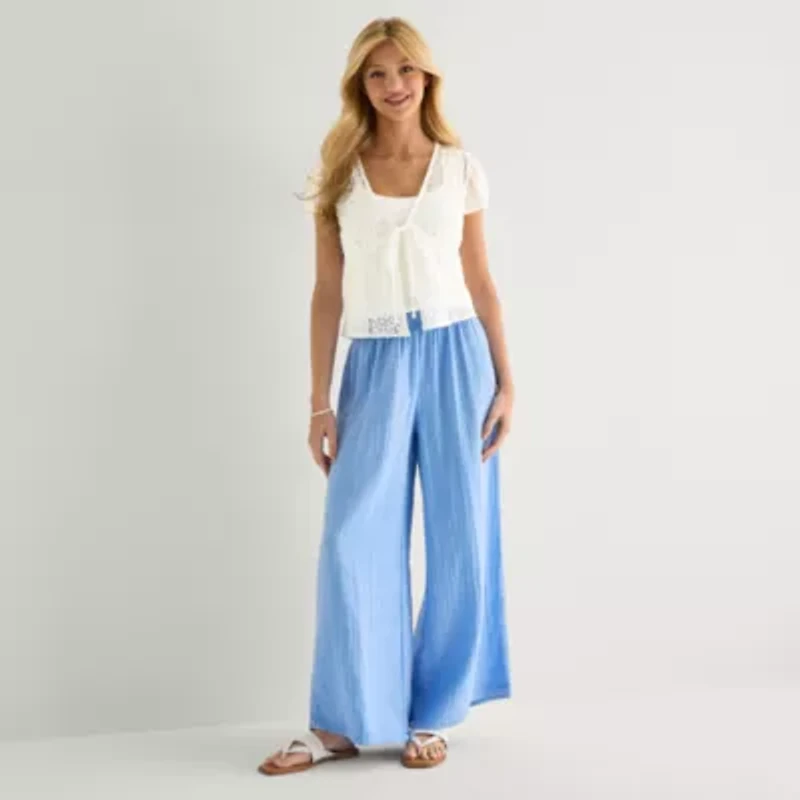 Arizona Womens Juniors Short Sleeve Lace Blouse