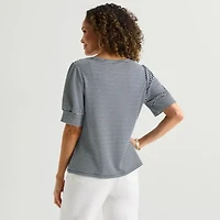 Liz Claiborne Textured Womens Crew Neck Short Sleeve Blouse