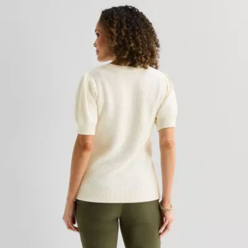 Liz Claiborne Womens Crew Neck Short Sleeve Pullover Sweater