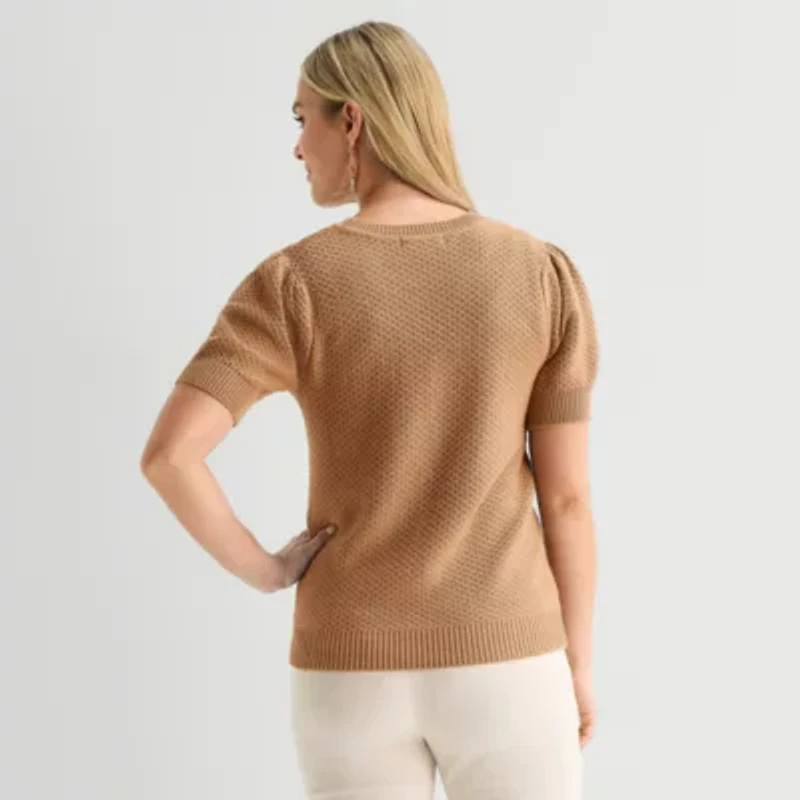 Liz Claiborne Womens Crew Neck Short Sleeve Pullover Sweater