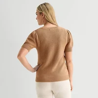 Liz Claiborne Womens Crew Neck Short Sleeve Pullover Sweater