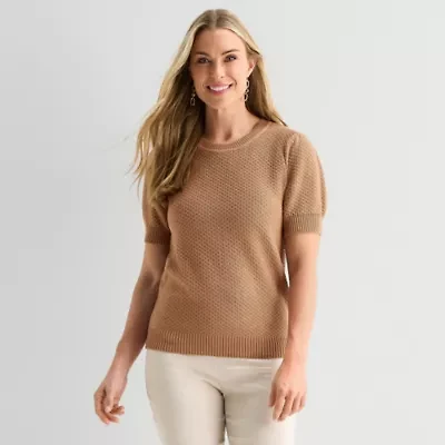 Liz Claiborne Womens Crew Neck Short Sleeve Pullover Sweater