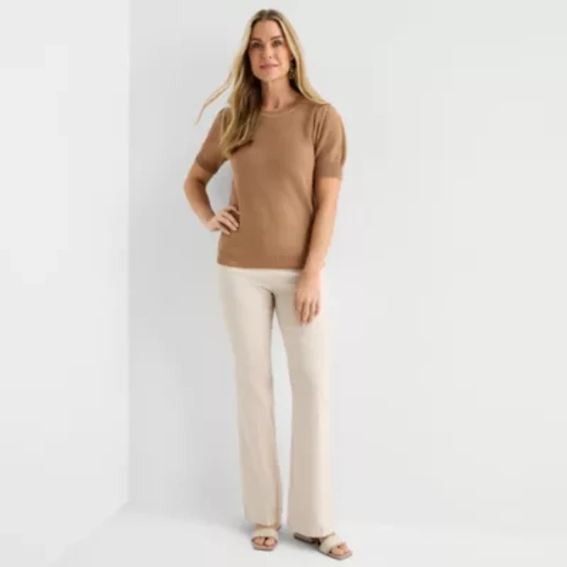 Liz Claiborne Womens Crew Neck Short Sleeve Pullover Sweater