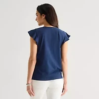 St. John's Bay Womens Split Crew Neck Short Sleeve Blouse