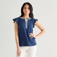 St. John's Bay Womens Split Crew Neck Short Sleeve Blouse