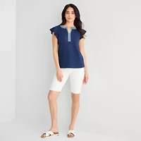 St. John's Bay Womens Split Crew Neck Short Sleeve Blouse