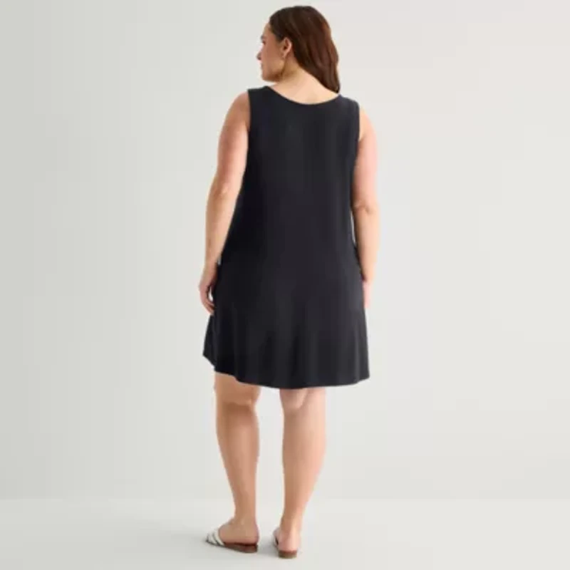 St. John's Bay Womens Plus Sleeveless Floral A-Line Dress