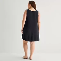 St. John's Bay Womens Plus Sleeveless Floral A-Line Dress