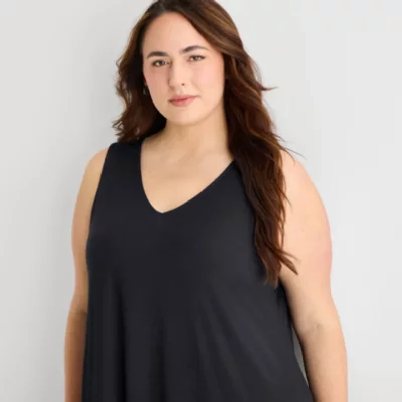 St. John's Bay Womens Plus Sleeveless Floral A-Line Dress