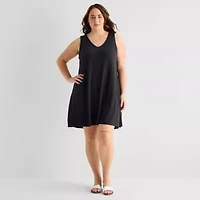 St. John's Bay Womens Plus Sleeveless Floral A-Line Dress