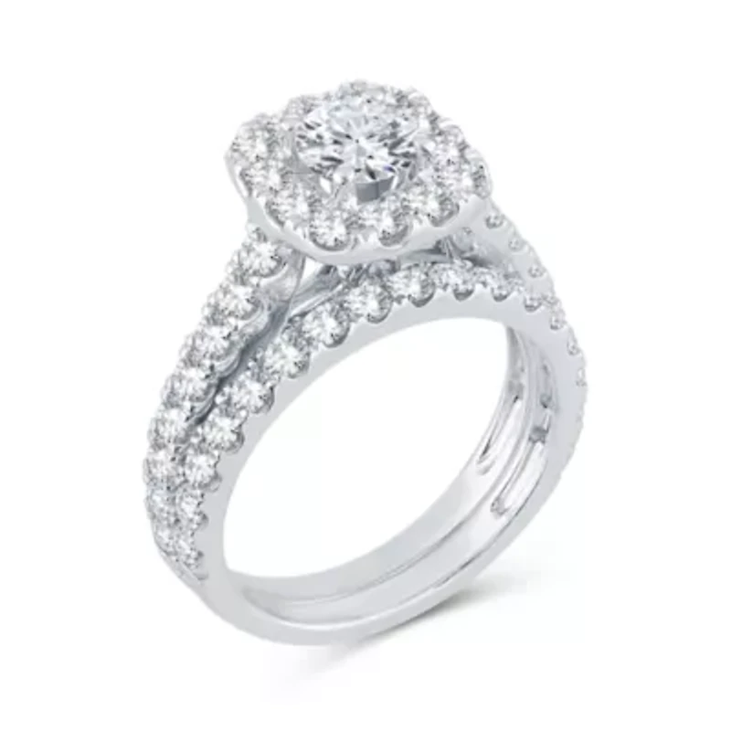 2 CT.T.W. Natural Diamond Cushion Halo Bridal Set 10K or 14K Gold