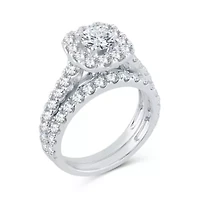 2 CT.T.W. Natural Diamond Cushion Halo Bridal Set 10K or 14K Gold