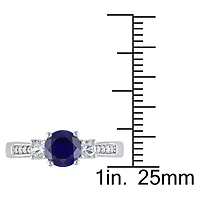 Womens Diamond Accent Lab Created Blue Sapphire 10K White Gold 3-Stone Side Stone Cocktail Ring