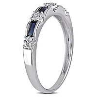 Womens 2MM Diamond Accent Genuine Blue Sapphire 10K White Gold Band