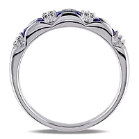 Womens 2MM Diamond Accent Genuine Blue Sapphire 10K White Gold Band