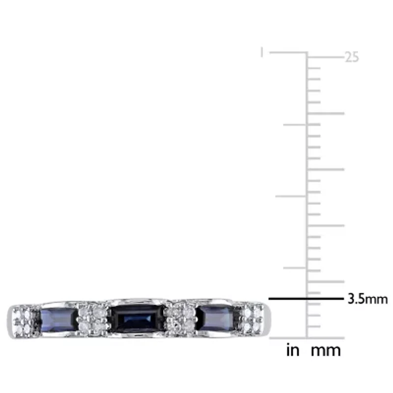 Womens 2MM Diamond Accent Genuine Blue Sapphire 10K White Gold Band
