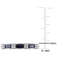 Womens 2MM Diamond Accent Genuine Blue Sapphire 10K White Gold Band