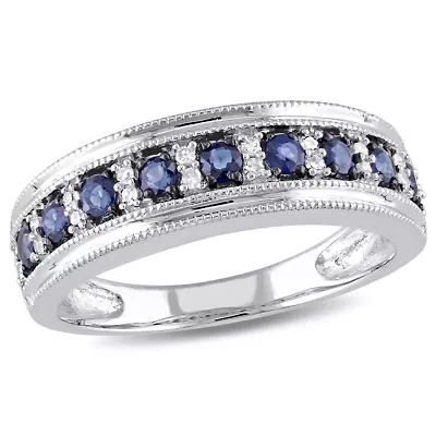 Womens 2.5MM 1/10 CT. T.W. Genuine Blue Sapphire 10K White Gold Band