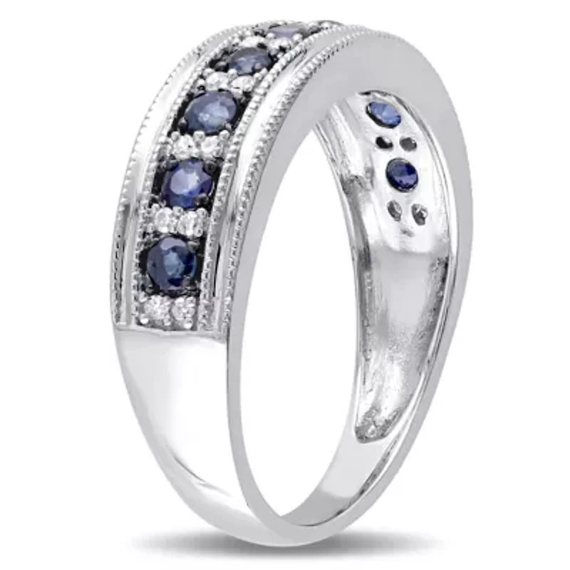 Womens 2.5MM 1/10 CT. T.W. Genuine Blue Sapphire 10K White Gold Band