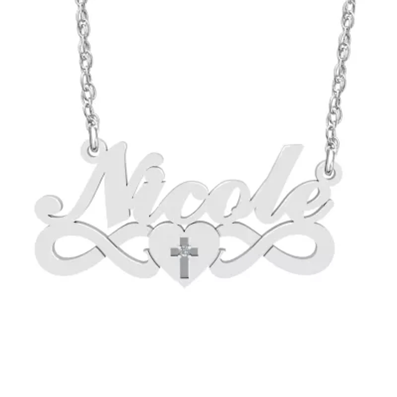 Womens Diamond Accent Natural White Sterling Silver 18 Inch Name Necklace