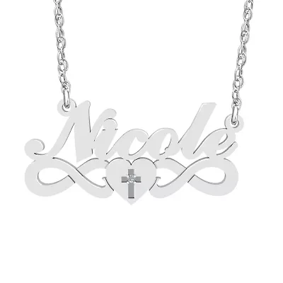 Womens Diamond Accent Natural White Sterling Silver 18 Inch Name Necklace
