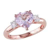 Rose De France Womens Genuine Pink Amethyst 18K Gold Over Silver Heart Cocktail Ring