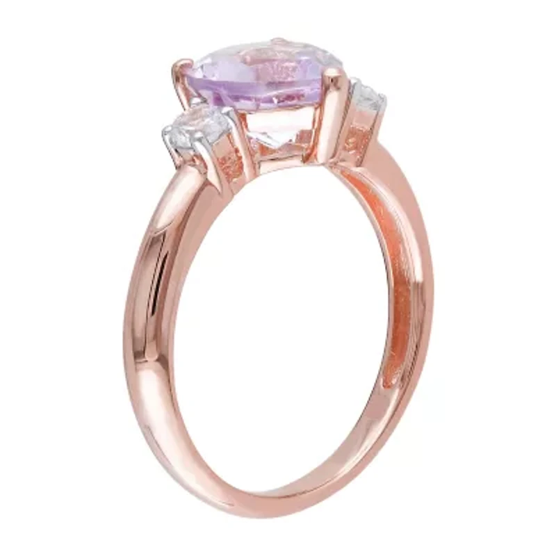 Rose De France Womens Genuine Pink Amethyst 18K Gold Over Silver Heart Cocktail Ring