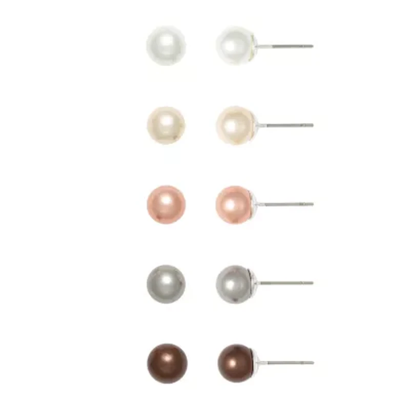 Mixit Womens Simulated Pearl Round Hypoallergenic 5 Pair Earring Set