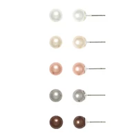 Mixit Womens Simulated Pearl Round Hypoallergenic 5 Pair Earring Set