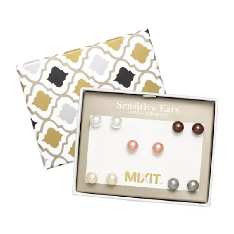 Mixit Womens Simulated Pearl Round Hypoallergenic 5 Pair Earring Set