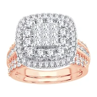 Womens 2 CT. T.W. Natural White Diamond 10K Gold Cushion Halo Bridal Set