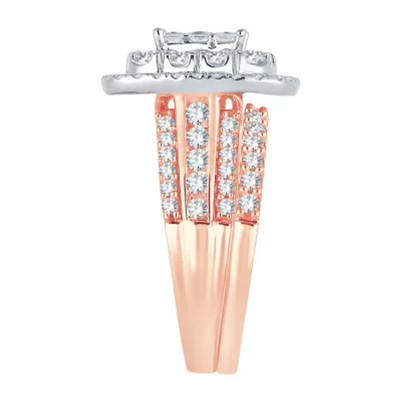 Womens 2 CT. T.W. Natural White Diamond 10K Rose Gold Cushion Halo Bridal Set