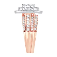 Womens 2 CT. T.W. Natural White Diamond 10K Rose Gold Cushion Halo Bridal Set