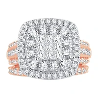 Womens 2 CT. T.W. Natural White Diamond 10K Gold Cushion Halo Bridal Set