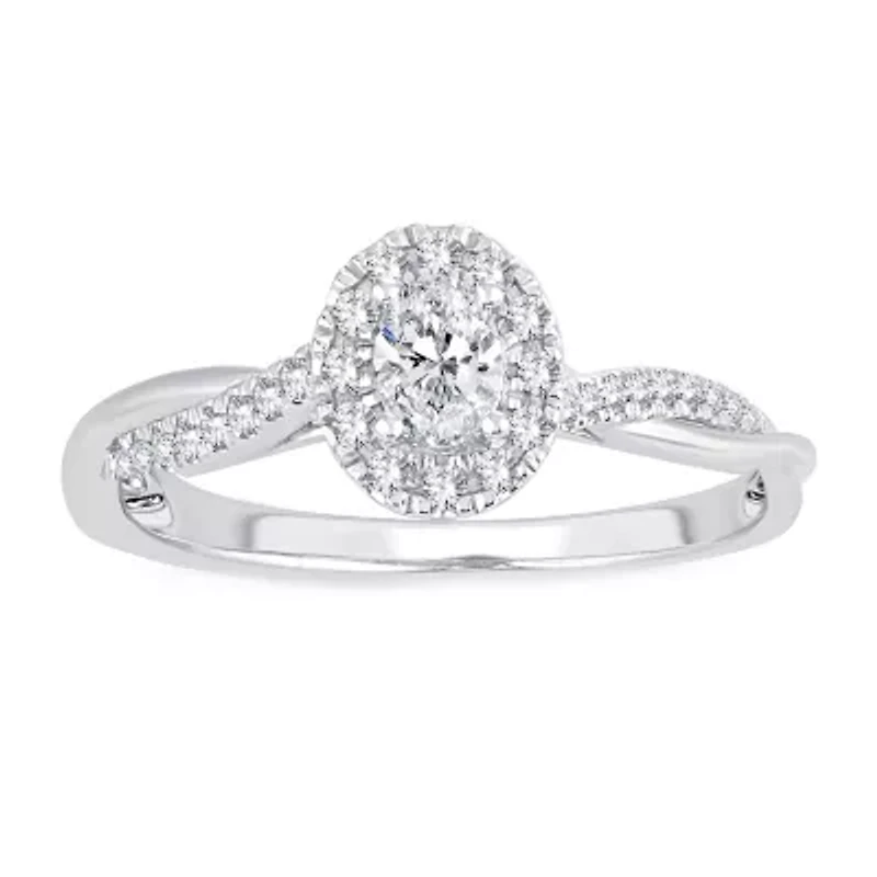 Womens 1/ CT. T.W. Natural White Diamond 10K Gold Oval Engagement Ring