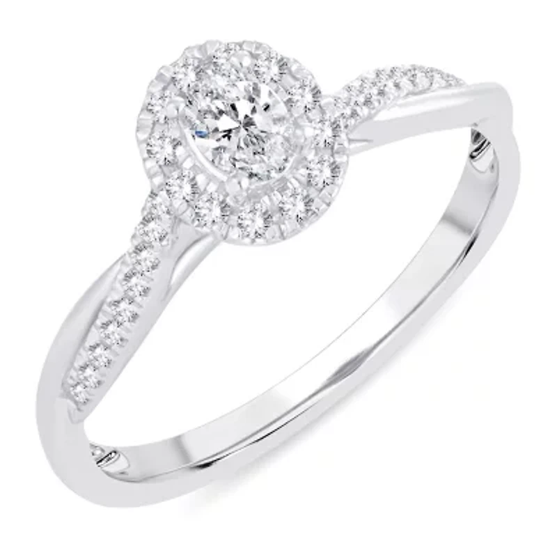 Womens 1/ CT. T.W. Natural White Diamond 10K Gold Oval Engagement Ring