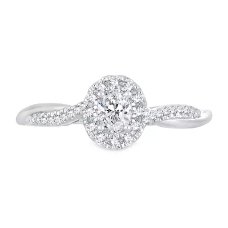 Womens 1/ CT. T.W. Natural White Diamond 10K Gold Oval Engagement Ring