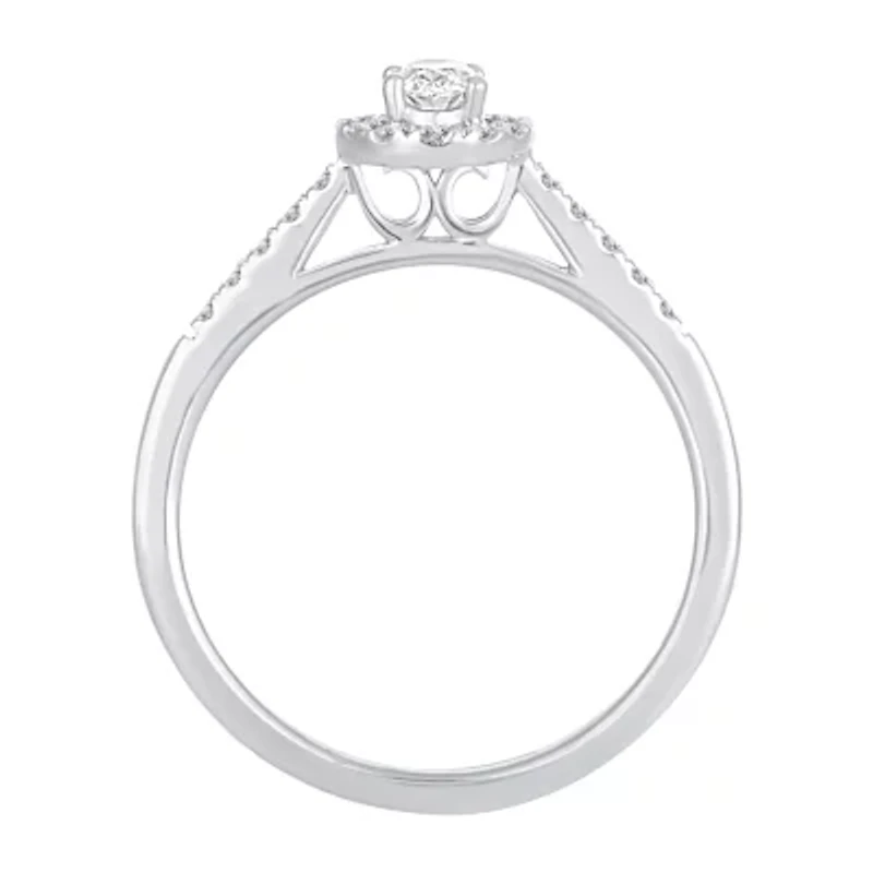 Womens 1/3 CT. T.W. Natural White Diamond 10K Gold Oval Engagement Ring