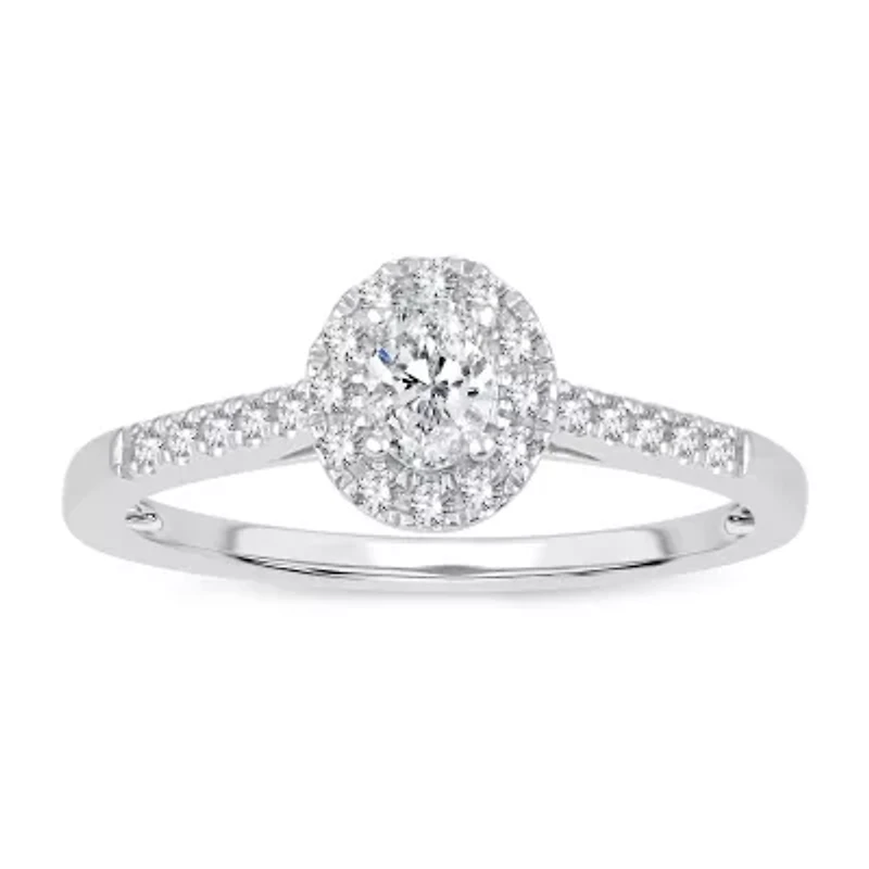 Womens 1/3 CT. T.W. Natural White Diamond 10K Gold Oval Engagement Ring