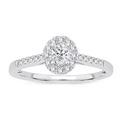 Womens 1/3 CT. T.W. Natural White Diamond 10K Gold Oval Engagement Ring