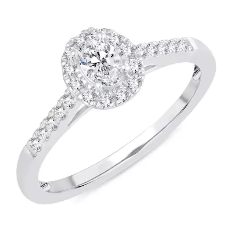 Womens 1/3 CT. T.W. Natural White Diamond 10K Gold Oval Engagement Ring