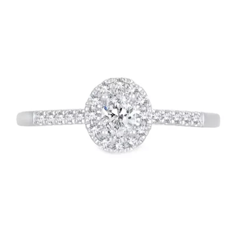 Womens 1/3 CT. T.W. Natural White Diamond 10K Gold Oval Engagement Ring
